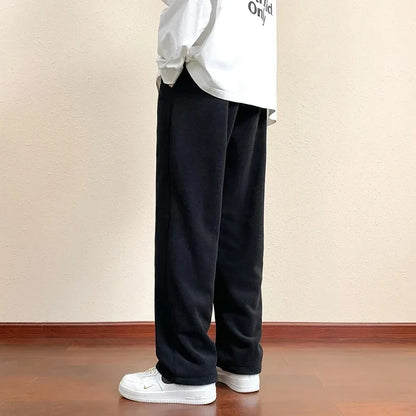 Men's Outdoor Velvet Lining Trousers Winter Jogger Sweatpants Solid Color Baggy Thickened Winter Fleece Loose Sports Warm Pants