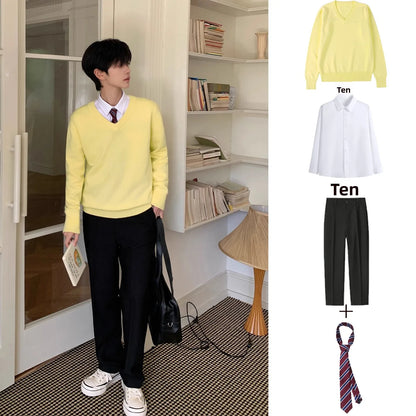 Long Sleeve Knitted Sweater Pure Color Crew Neck Inner Wear for Men And Women Casual Autumn Winter Leisure Cotton Sweater