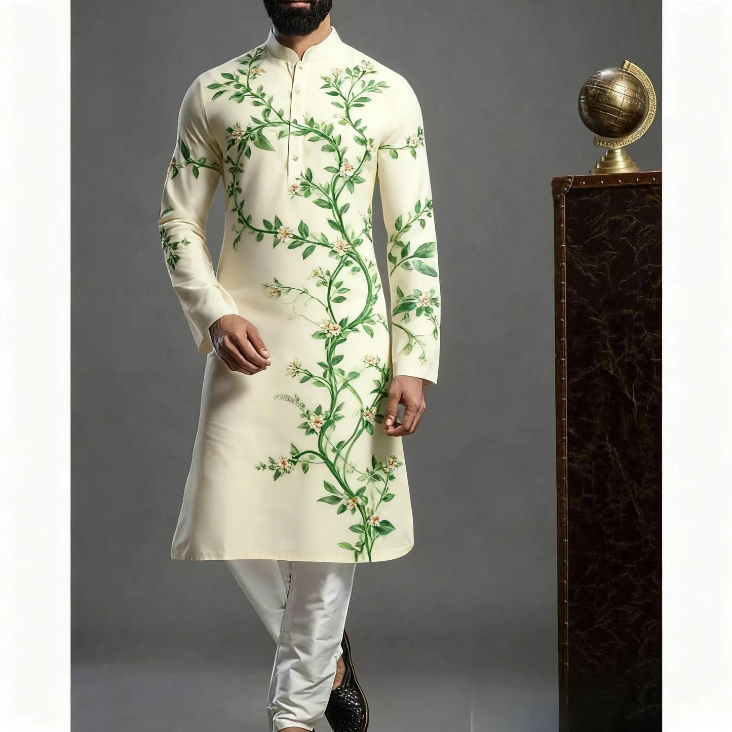 2026 Muslim Tops Men's Ethnic Style Long-sleeved Stand-up Collar Shirts Casual Slim Irregular Ropa Musulmana Hombre