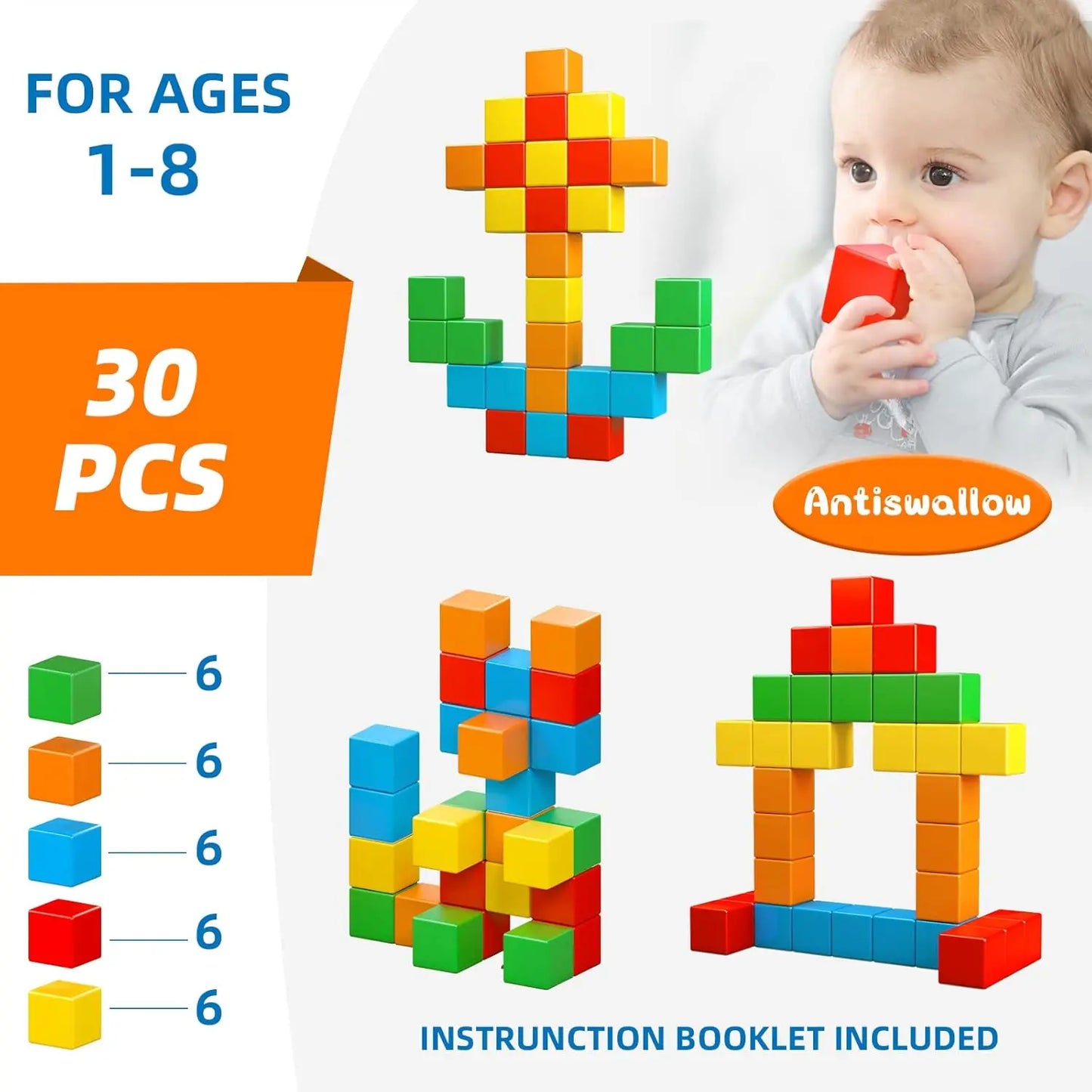 30PCS Magnetic Blocks, Gifts for 3 4 5 6 Year Old, Magnet Building Blocks for Toddlers Girls & Boys, Sensory - Montessori