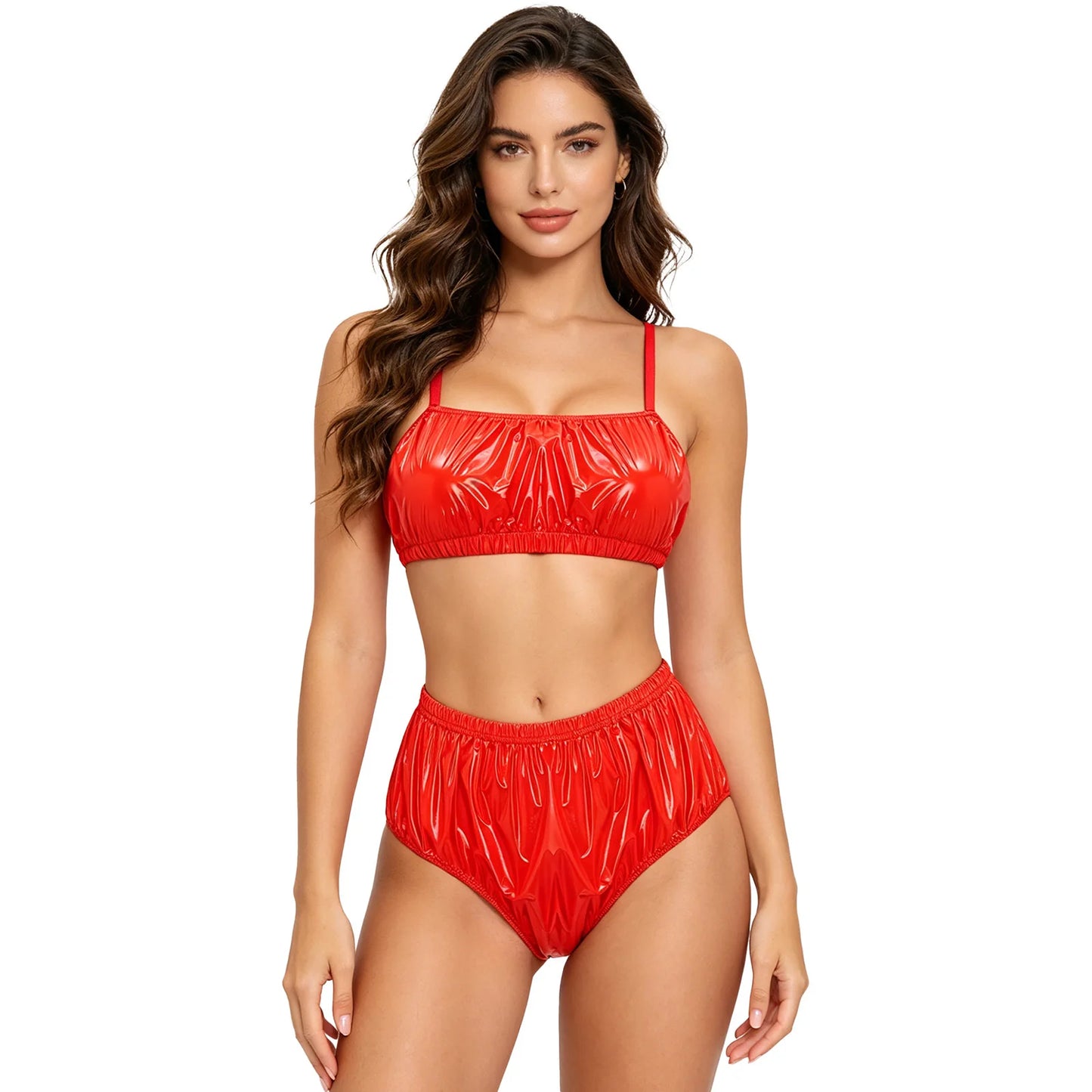 Women Waterproof Swimsuit Bikini Lingerie Set Swimwear Nightwear Clubwear Bra Top with Shorts for Beach Pool Party Sunbathing