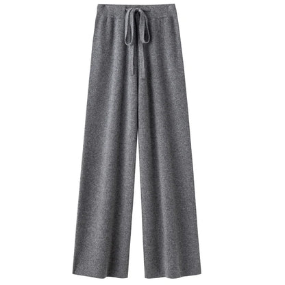 High Waist Wool Knitted Wide Leg Pants Women's Outerwear Autumn Winter Thickened Floor-Length Straight Cut Casual Trousers