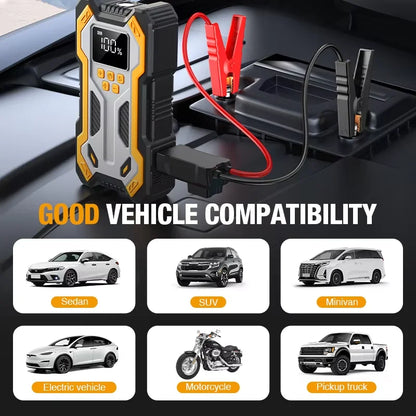 Portable Car Jump Starter 6000A Air Compressor 160PSI, Auto Tire Inflator Battery Booster for 9.0L Gas 6.5L Diesel Car SUV Truck