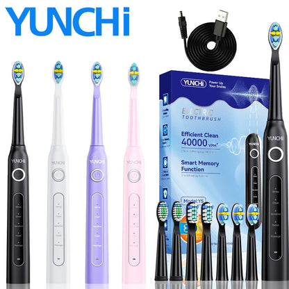 YUNCHI electric toothbrush ultrasonic adult electric toothbrush 5 cleaning modes 2-minute intelligent timed USB fast charging