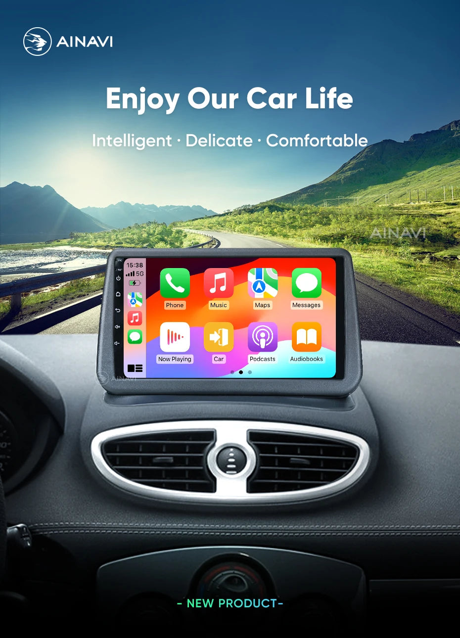 Ainavi Car Radio for Renault Clio 3 2005-2014 Wireless CarPlay Android Auto 4G Multimedia Player Navigation GPS 2din Autoradio