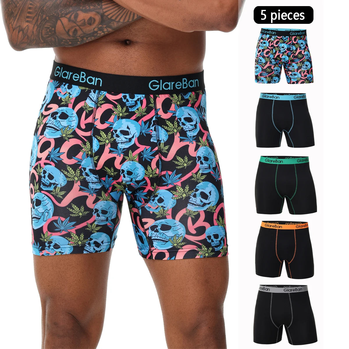 5pcs Set Mid-Long Boxer Shorts Halloween Underwear Male Underpants for Men Homme Boxershorts Slips Soft Panties Brand Sexy