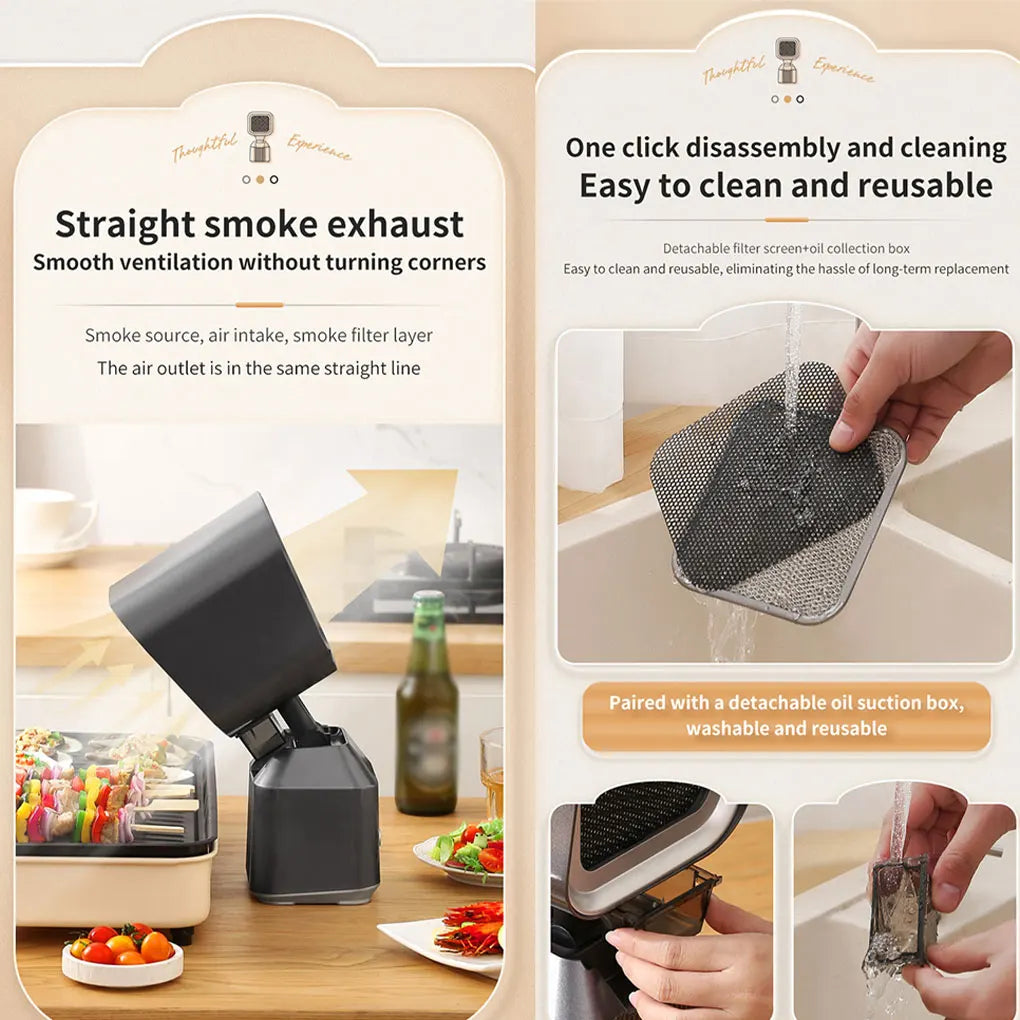 Portable Small Barbecue Range Hood 2 Gears Strong Suction Removable Double Layer Filter Mesh Desktop Kitchen Exhaust Hood Fan
