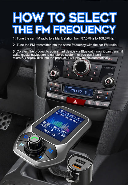 Bluetooth FM Transmitter Handsfree 1.8'' TFT Display Car radio MP3 Music USB SD EQ Player Built-in Mic Quick Charge 3.0 Adapter