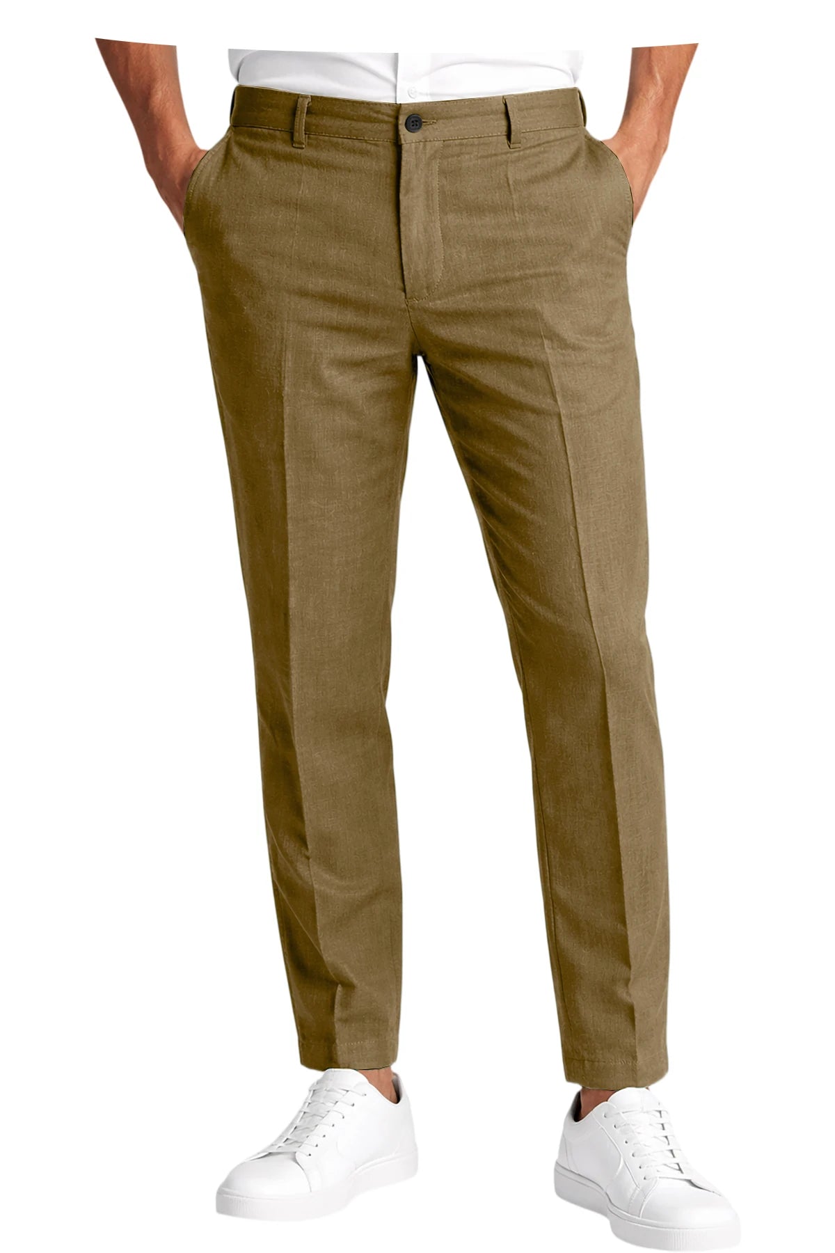Men's Linen Cropped Pants Slim Fit 9 Points Ankle Dress Pants Business Casual High Waist Suit Trousers Breathable Office Summer