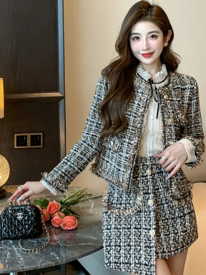 Early Autumn Small Fragrance Style Set Women's Autumn Winter Elegant Fashion High-End Feelings Outerwear Half Skirt Two-Piece...