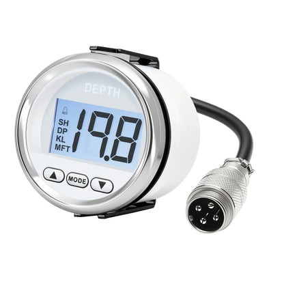 52MM Marine Digital Depth Gauge Indicator Waterproof for Yachts Fishing Boats Pulse Signal White Backlight Depth Transducer