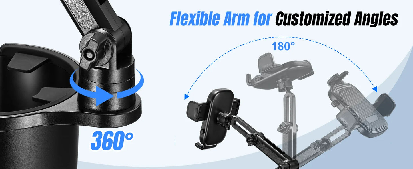 Car Phone Holder, Cup Holder Phone Mount With Memory Function 360°Rotation iPhone Car Phone Mount With Adjustable Long Neck