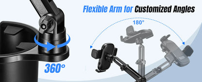 Car Phone Holder, Cup Holder Phone Mount With Memory Function 360°Rotation iPhone Car Phone Mount With Adjustable Long Neck