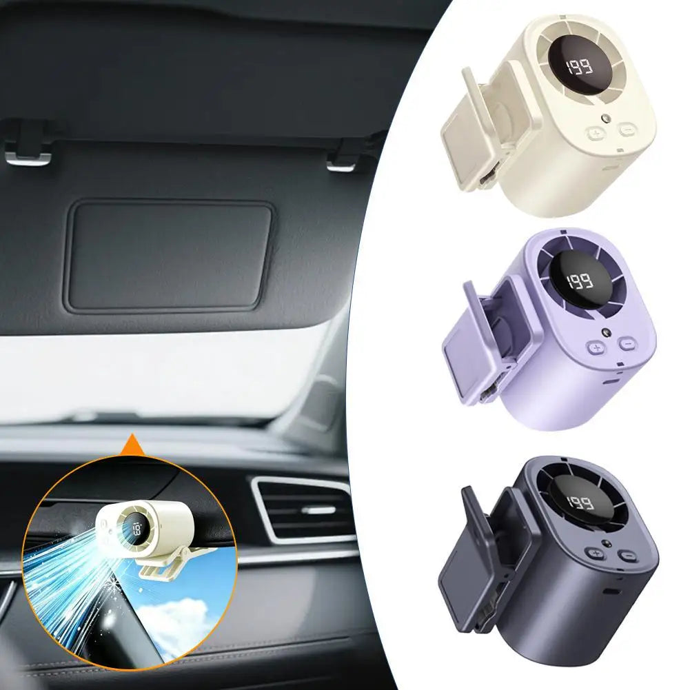 LED Digital Display Cooling Function Car Clip-on Mini Fan Portable Car Electric Fan USB Charging Mute Powerful Airflow Clip Fan