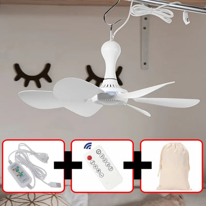 USB Fan Silent 6-blade Ceiling Fan 4-speed Hanging Fan for Camping Bed Camping Outdoor Hanging Camper Tents