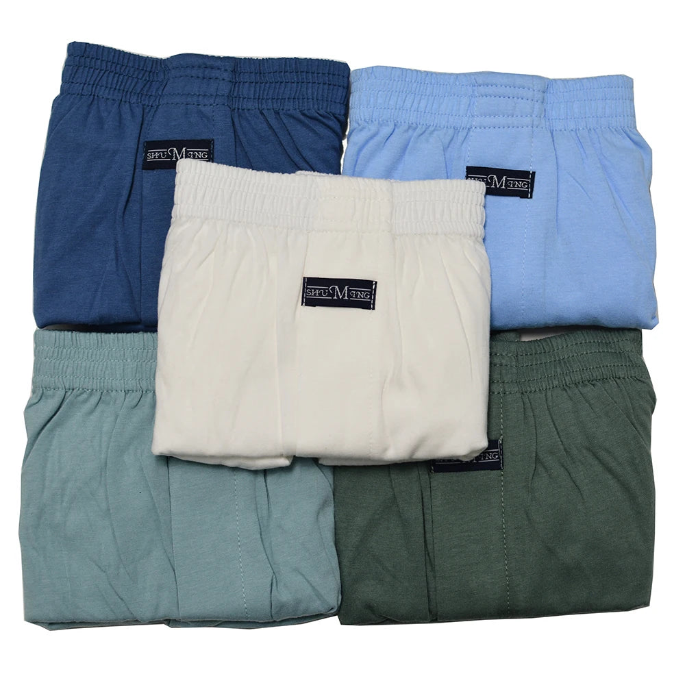 5PCS/Pack 100% Cotton Men Solid Pajama Pants Casual Elastic Waist Sleeping Shorts 3D Crotch Bottoms Breathable Pijama Hombre