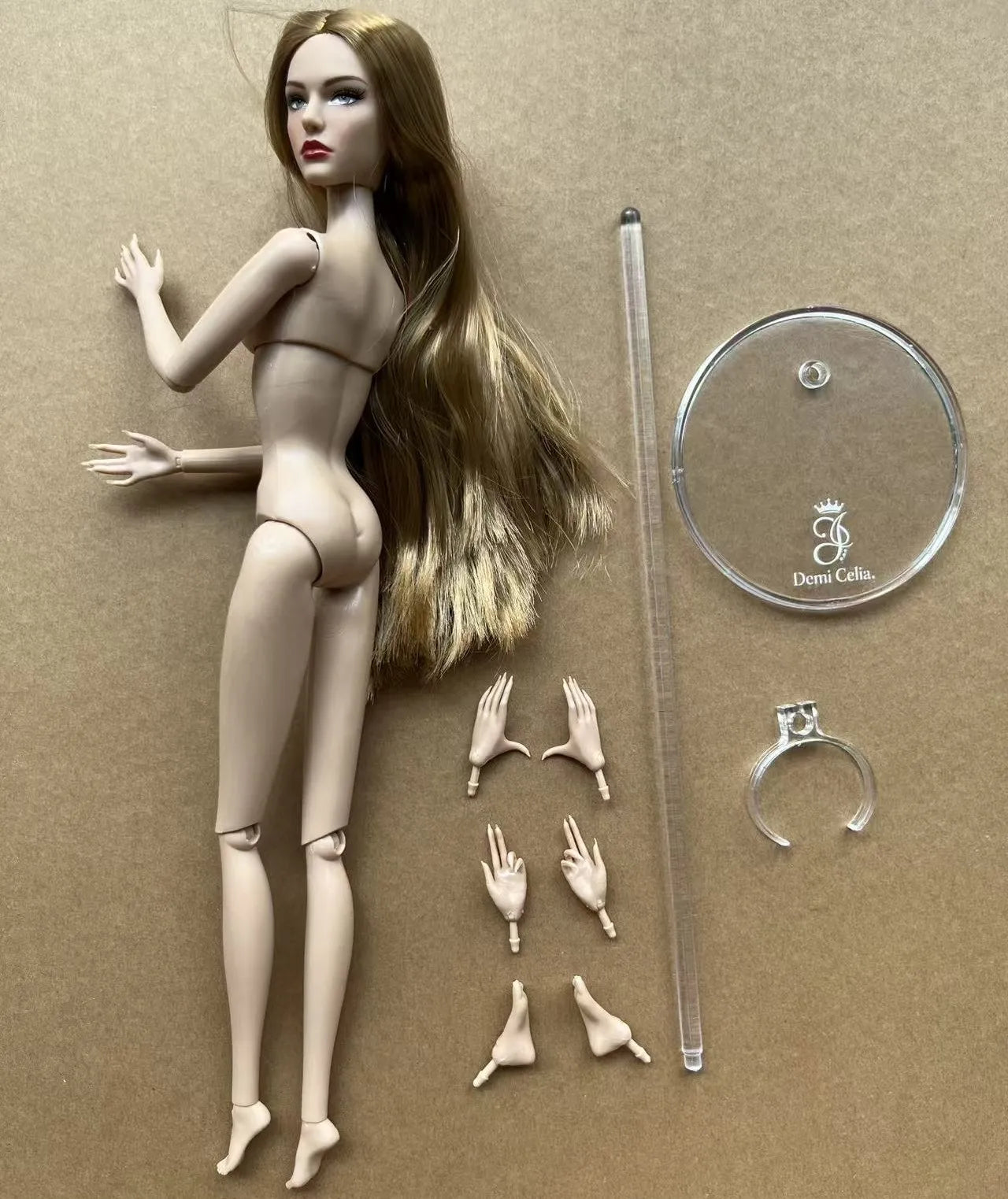 1/6 Female Super Model DC Doll Head Body Figure With Good Makeup Heads With 2 Pairs Hands 1 Feet and Clear Doll Stands