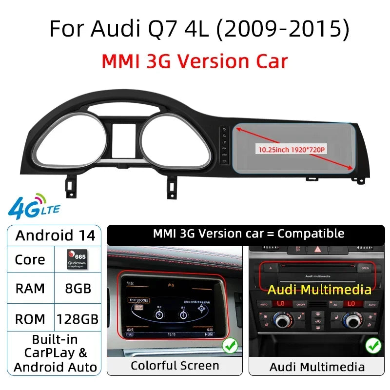 Android 14 Auto Radio CarPlay For Audi A6 C6 4f  For Audi Q7 4L 2005-2015 MMI 2G 3G GPS Car Multimedia Player Navi Stereo DSP