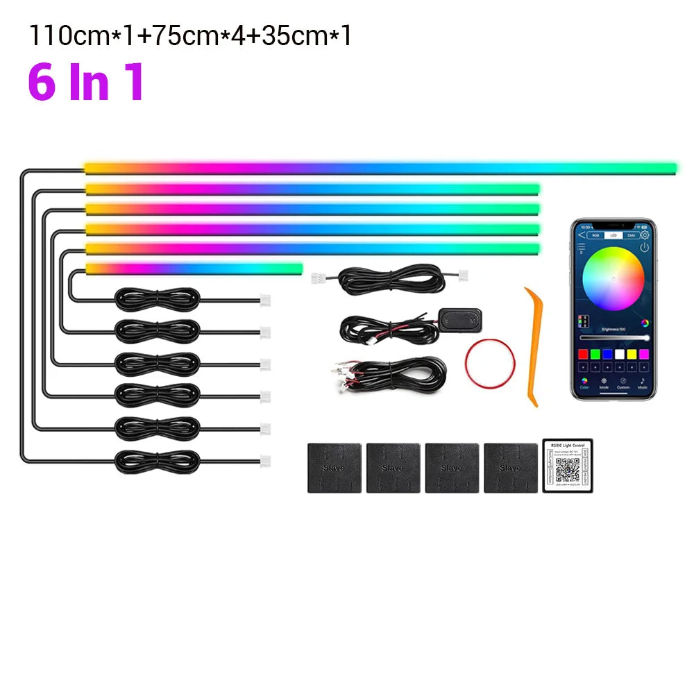 Car Led Interior Light Strip Kit Dynamic RGB Automotive LED Ambient Lights Auto Neon Environmental Strip Music Sync App Control