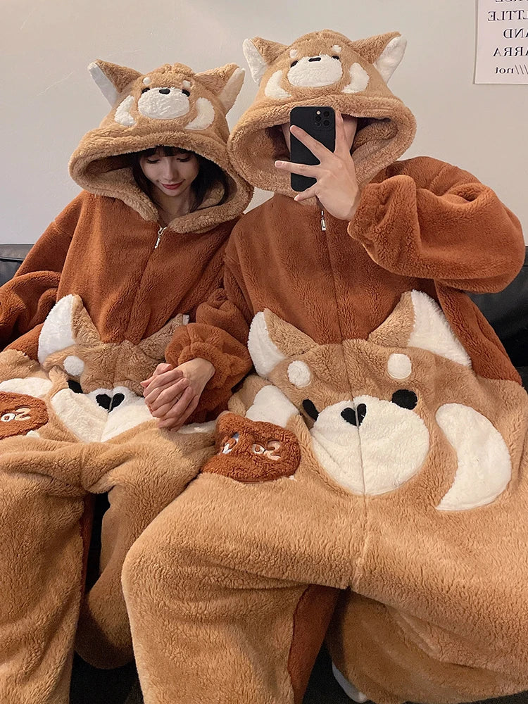 DAIMELU cartoon pajamas men's winter coral fleece flannel thickened warm male loungewear suit sleepwear one set girl nightwear