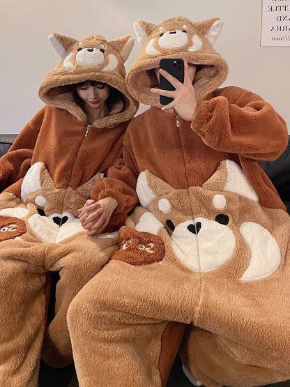 DAIMELU cartoon pajamas men's winter coral fleece flannel thickened warm male loungewear suit sleepwear one set girl nightwear
