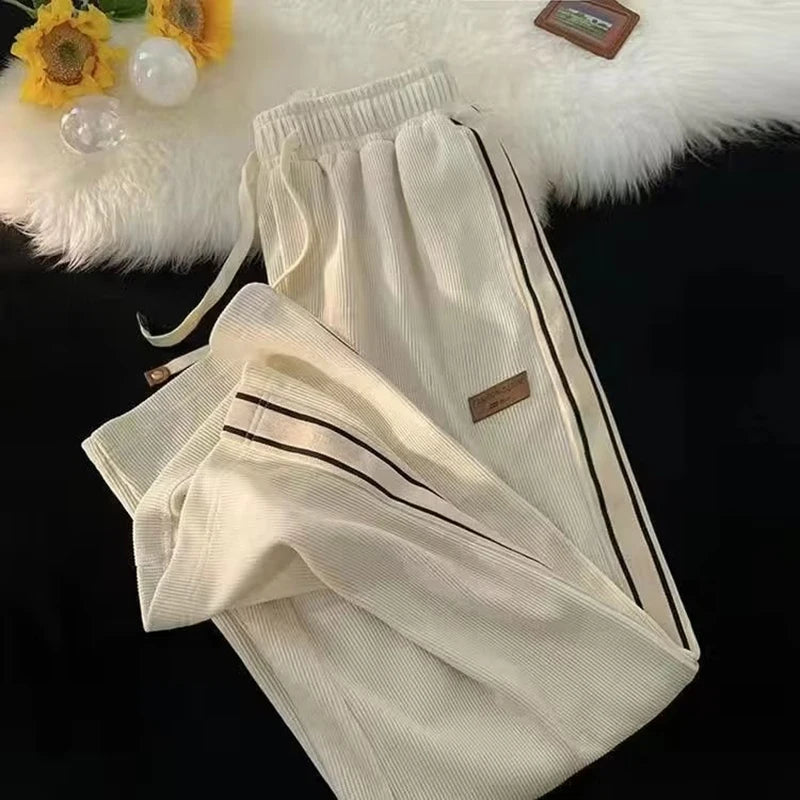 Corduroy Men Casual Sweatpants Straight Thick Wide Leg Pants Autumn Winter Streetwear Outdoor Sports Work Joggers Trousers Male