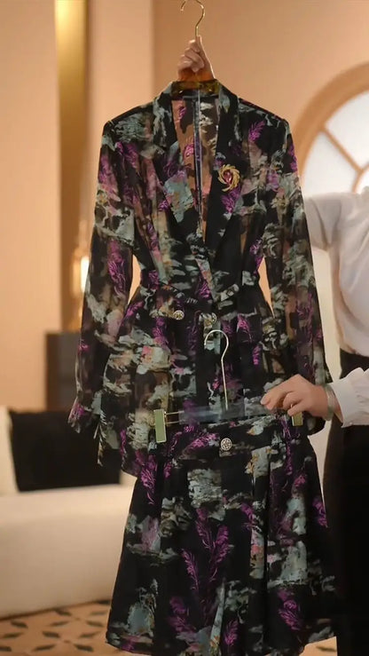 Elegant Fashion Floral Print Lightweight Suit Jacket And Pants Set Women's Summer Slimming Two-Piece Suit Korean Style