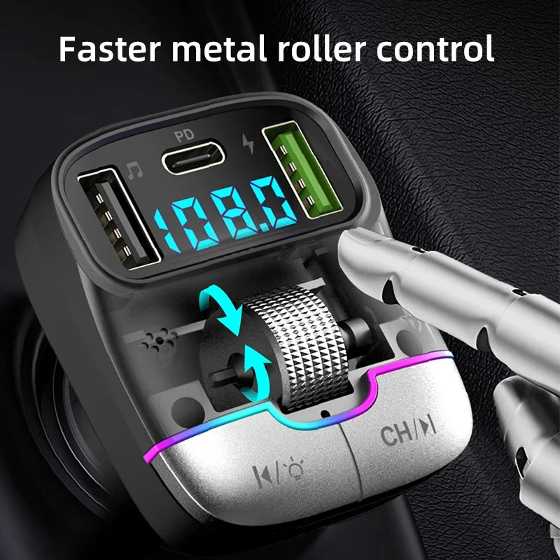 FM Transmitter Bluetooth 5.4 Hands-Free Portable Car AUX Radio Modulator MP3 Player with Fast Charging Adapter