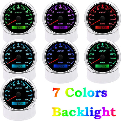 A 85MM GPS Speedometer For Motorcycle Marine Boat 30~200 Kmh Boat Car Truck Speed Gauge Meter With GPS Antenna 7 Color Backlight