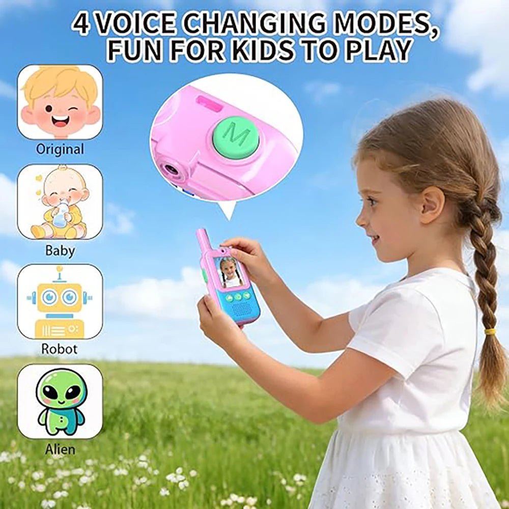 2 Pack Video Walkie Talkies for Kids Ages 3-12, 4 Voice Effects & Screen, Rechargeable, Perfect Holiday Gift for Boys Girls