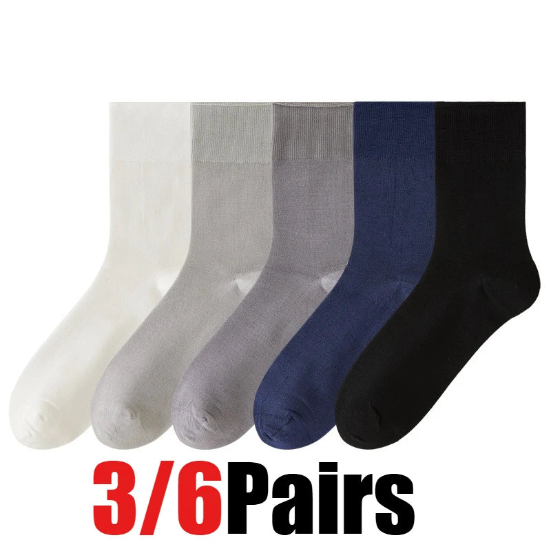 3/6PairsMen's Silk Socks Summer Thin Crew Socks Ultra Thin Antibacterial Deodorant Sweat Wicking Breathable Solid Seamless