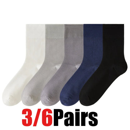 3/6PairsMen's Silk Socks Summer Thin Crew Socks Ultra Thin Antibacterial Deodorant Sweat Wicking Breathable Solid Seamless