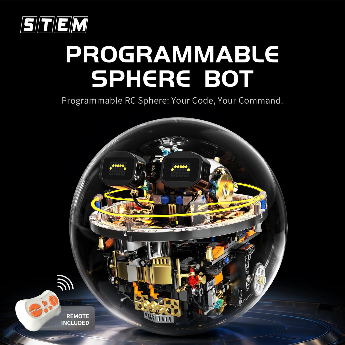 804PCS Programmable Spherical Robot with Remote Control Building Blocks Set, Desktop Ornament, Assembly Toy, Birthday Gift