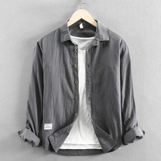 Casual Men's 100% Cotton Shirt Long Sleeve Lightweight Solid Color Vintage Shirt 2023 Men's Fashion Classics Top shirts for men