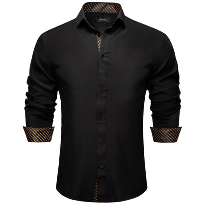 Men Shirts Long Sleeve Black and Green Contrast Color Tops Casual Fashion Polyester Dress Shirt Business Party Men Clothing