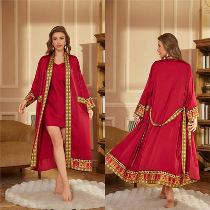 Baroque Style Couple Sleep Robe Long Sleeve Luxury Satin Bathrobe WP3403 Oversize Autumn Winter Home Clothes Men's Robe