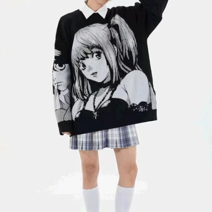 Japanese Style Women Spring Autumn Y2K Hip Hop Streetwear Harajuku Sweater Vintage Anime Girl Knitted Pullover Sweaters Clothes