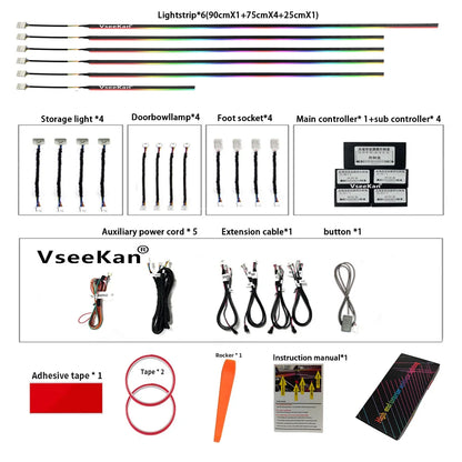 10/14/18 in 1 Led Car Ambient Lights 213 64 Color RGB Symphony Streamer Bluetooth Rainbow Acrylic Strips Atmosphere Lamp Kit 12V
