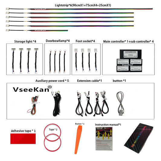 10/14/18 in 1 Led Car Ambient Lights 213 64 Color RGB Symphony Streamer Bluetooth Rainbow Acrylic Strips Atmosphere Lamp Kit 12V
