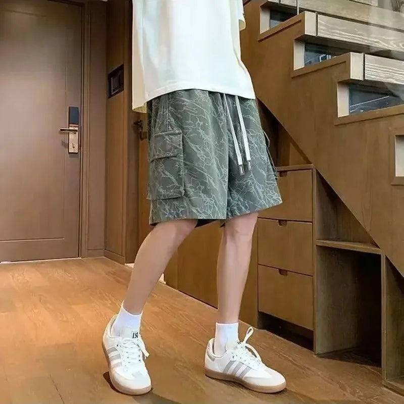 Men's American Workwear Summer Shorts Loose Fit Casual Sporty Lightweight Straight Leg High Street Trendy Versatile Mid-Length