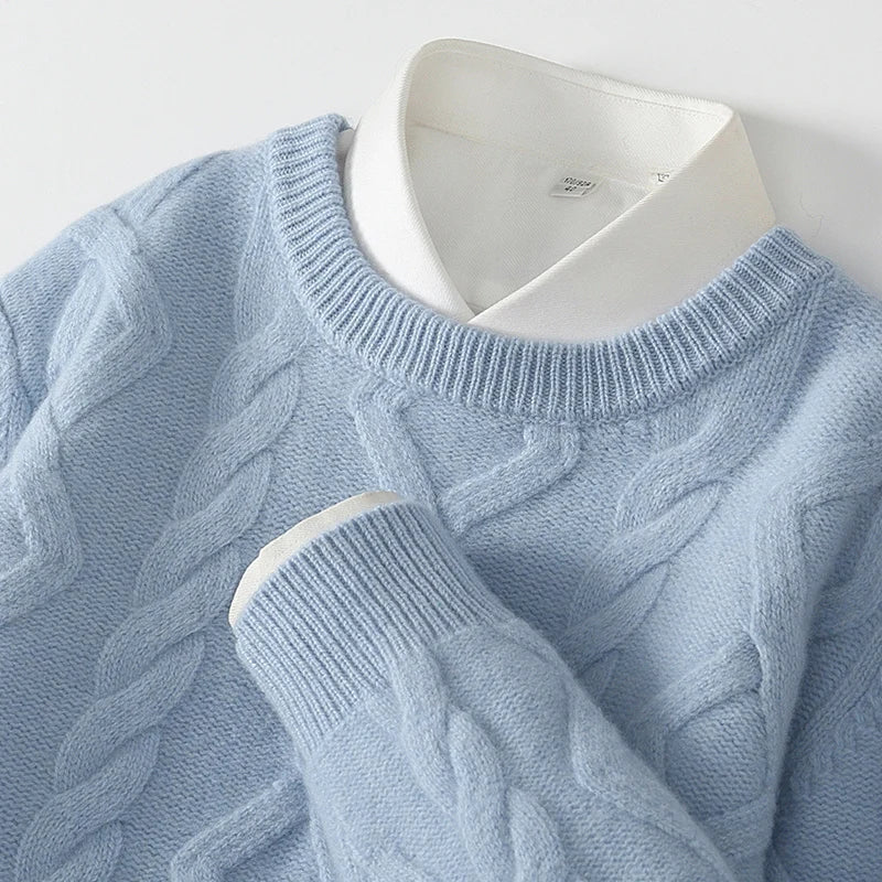 Three heavy thick sweaters men's round neck pullover sweater youth loose twisted cashmere bottoming knitting fir