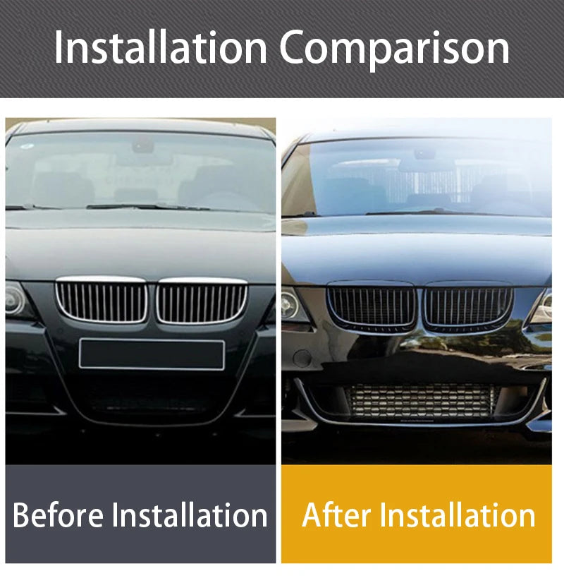 Pulleco For BMW 3 Series E90 E91 323I 328I 335I 330I 325I Car Front Grille Racing Grill  Single  2005-2008 Gloss Black Grille