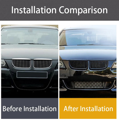 Pulleco For BMW 3 Series E90 E91 323I 328I 335I 330I 325I Car Front Grille Racing Grill  Single  2005-2008 Gloss Black Grille