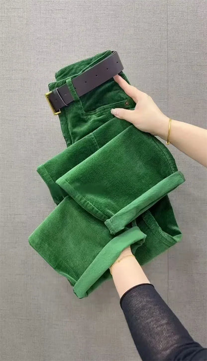 High Waist Cotton Corduroy Harlan Pants Slim Fit Casual Nine Point Knife  Straight Leg Crop Leisure Long Trousers