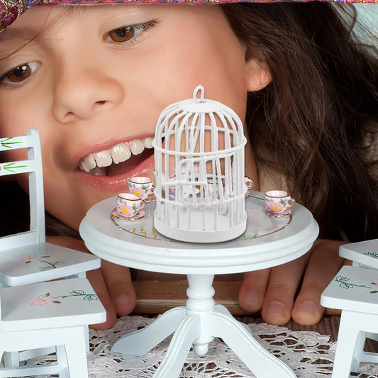 2Pcs Mini Metal Birdcage Ornament Vintage Wire Hanging Small Hollow Cage with Hinged Door for Dollhouse Fairy Garden Home