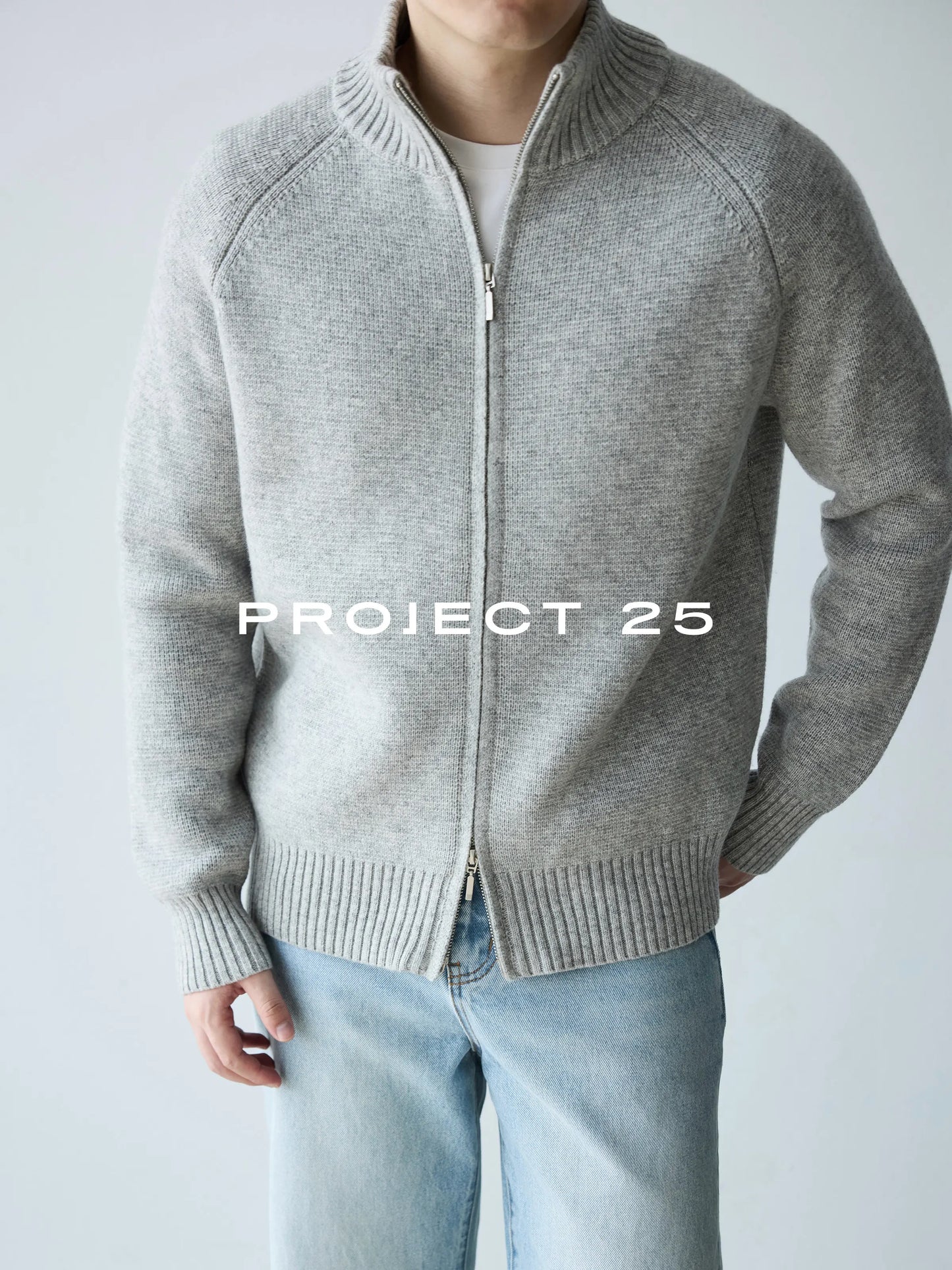 PROJECT 25 Men's Heavyweight 50% Wool Raglan Sleeve Stand Collar Zip-Up Sweater – Premium Commuter Knit Jacket