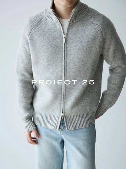 PROJECT 25 Men's Heavyweight 50% Wool Raglan Sleeve Stand Collar Zip-Up Sweater – Premium Commuter Knit Jacket