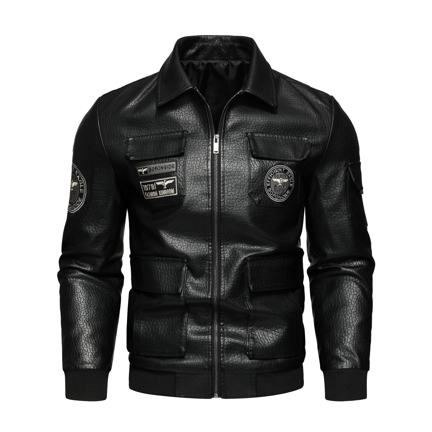 Men's embroidered lapel jacket Motorcycle PU leather jacket