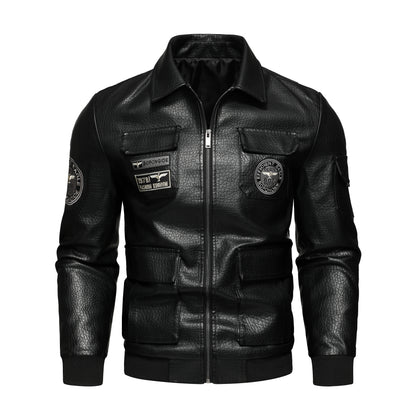 Men's embroidered lapel jacket Motorcycle PU leather jacket