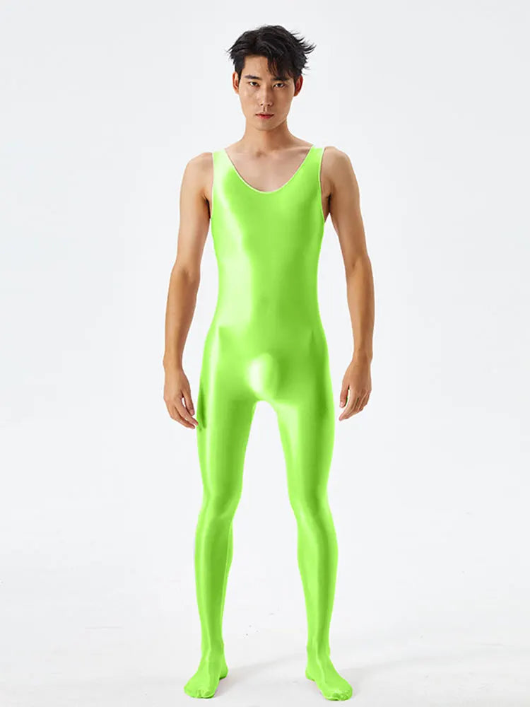 Sexy Body Shaper Jumpsuit Men Fitness Trimmer Sleeveless High Elastic Breathable Sheer Bodysuit With Bulge Pouch Slim Tights